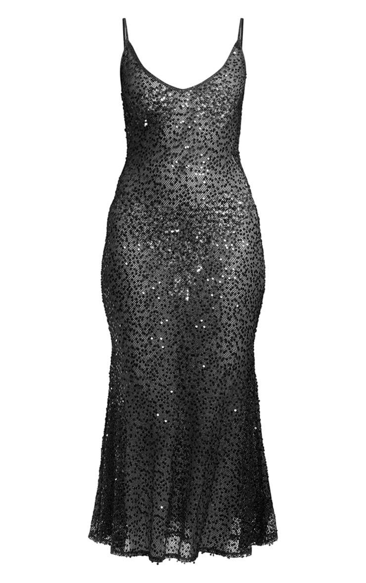  Black Sequin V Neck Maxi Dress Product Image