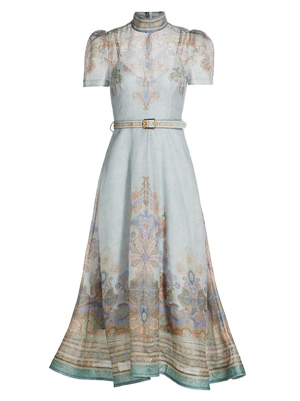 Womens Eden Printed Linen & Silk Midi-Dress Product Image