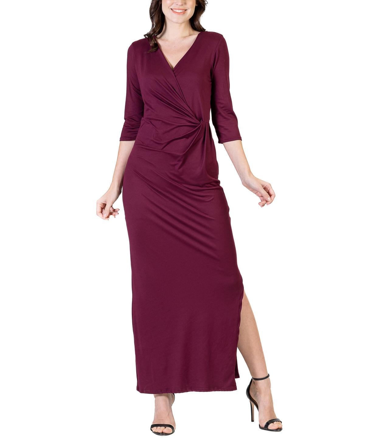 24seven Comfort Apparel Womens Fitted V-neck Side Slit Maxi Dress Product Image