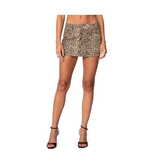 Edikted Womens Leopard Printed Denim Mini Skirt Product Image