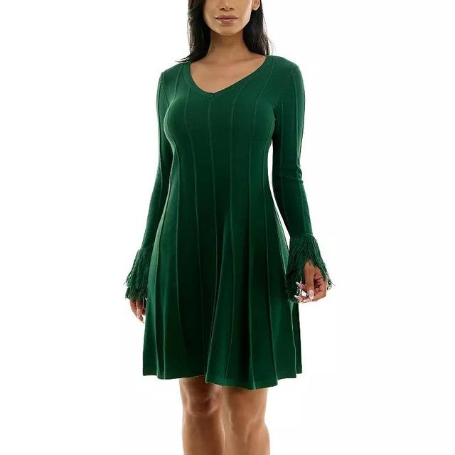 Womens Nina Leonard A-Line Fringe Sweater Dress Product Image