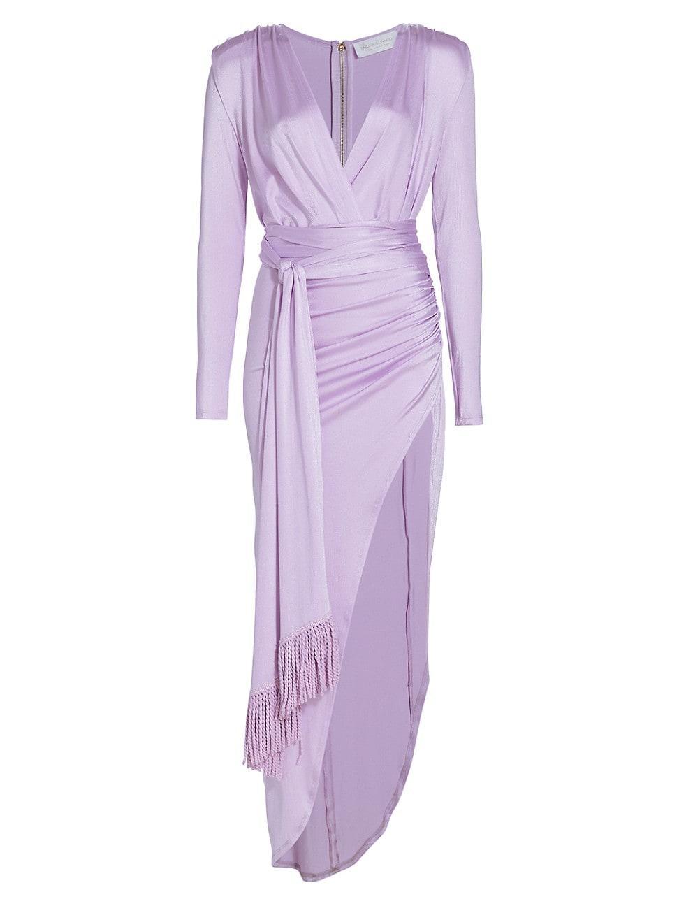 Womens Belted Satin Jersey Wrap Maxi Dress Product Image