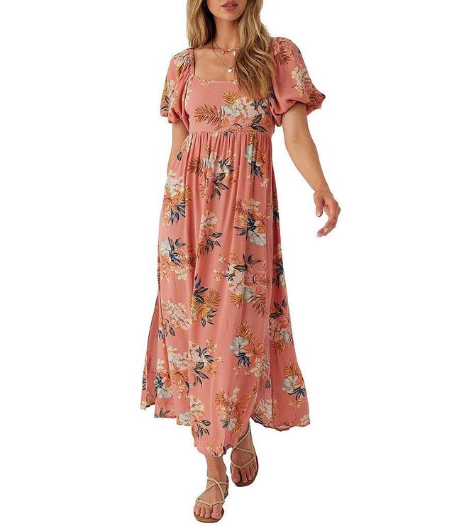 O'Neill Briar Puffed Short Sleeve Floral Printed Midi Dress Product Image