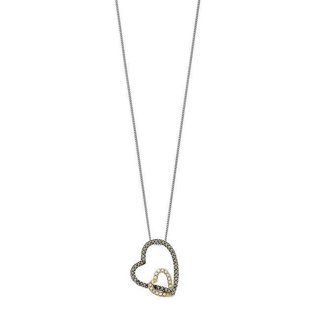 Tori Hill Marcasite & Crystal Double Heart Pendant Necklace, Womens Grey Product Image