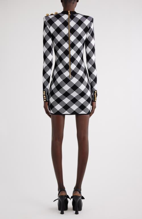 BALMAIN Long-sleeve Diamond Knit Mini Dress In Blkwhite Product Image