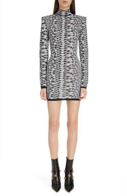 Balmain Long Sleeve Snakeskin Texture Knit Minidress Product Image