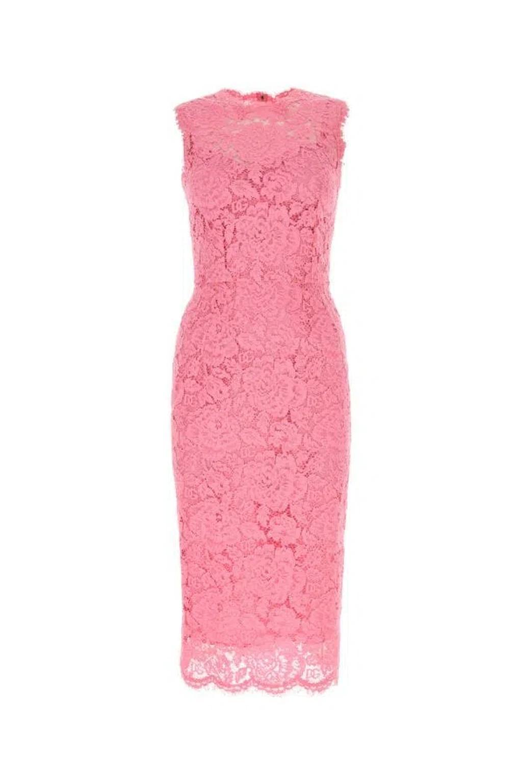 DOLCE & GABBANA Pink Stretch Lace Dress Product Image