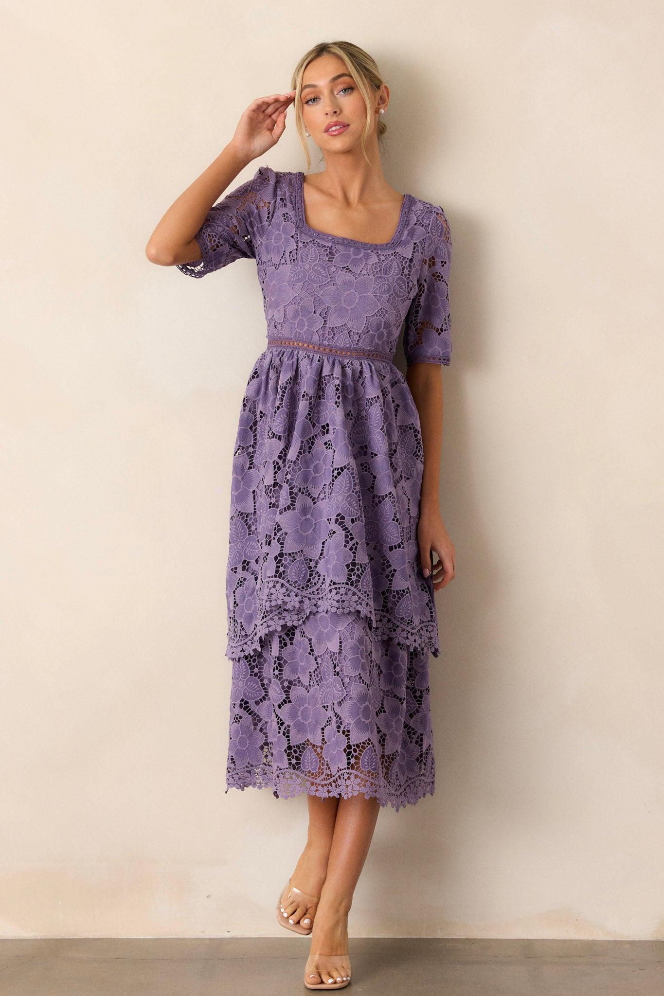 Eternal Romance Lilac Floral Embroidered Midi Dress Product Image