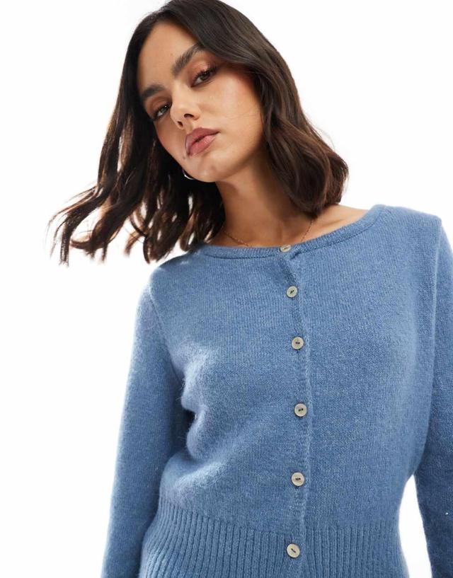 ASOS DESIGN fluffy knit cardigan in dusty blue Product Image