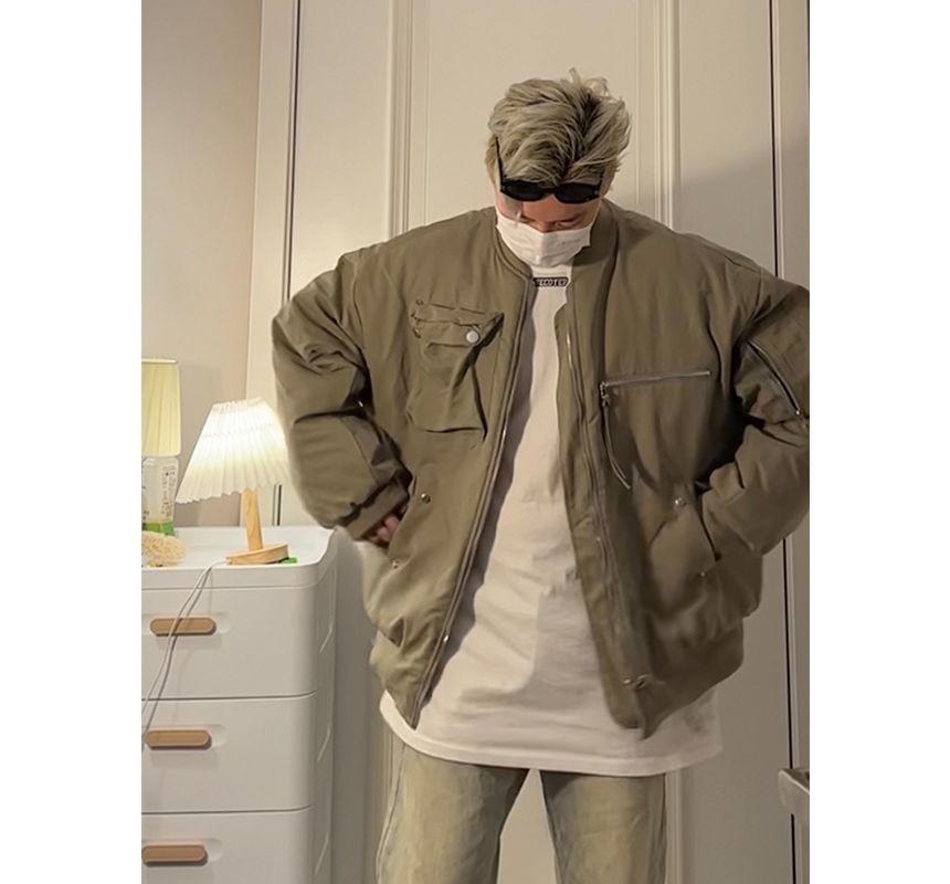 Plain Zip Bomber Jacket Product Image