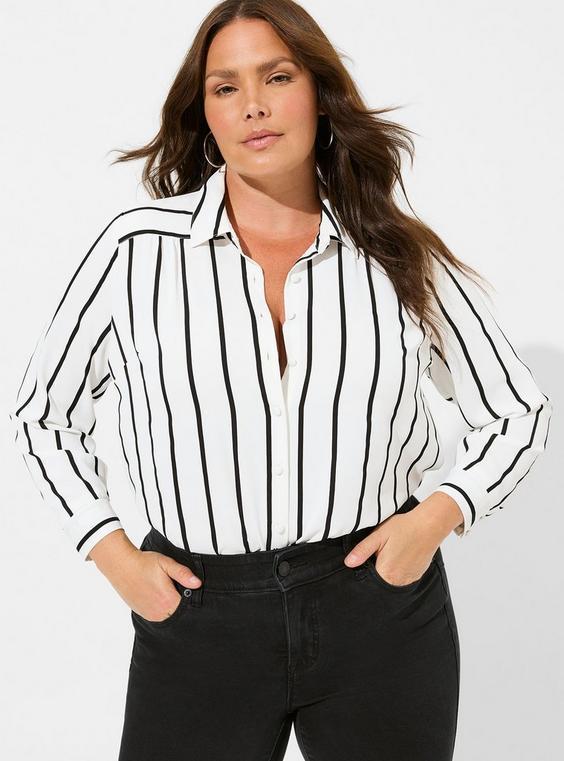 Madison Crepe De Chine Button-Front Long Sleeve Shirt Product Image