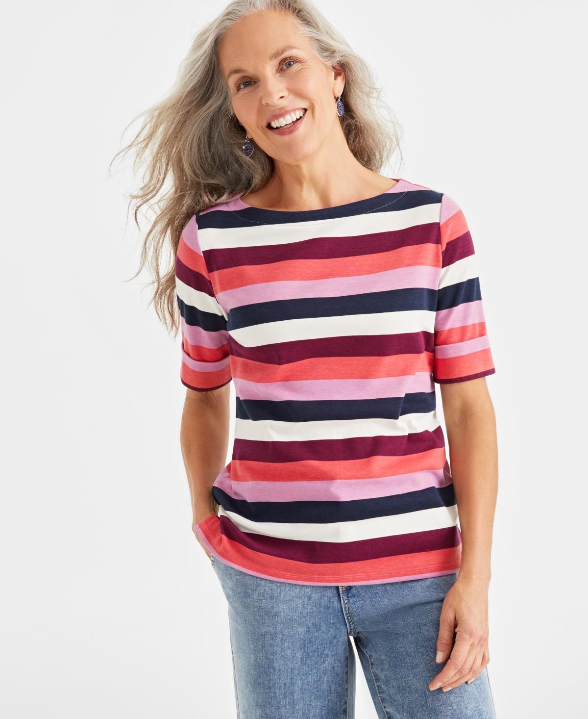 Style & Co Womens Striped Elbow-Sleeve Top, Created for Macys product image