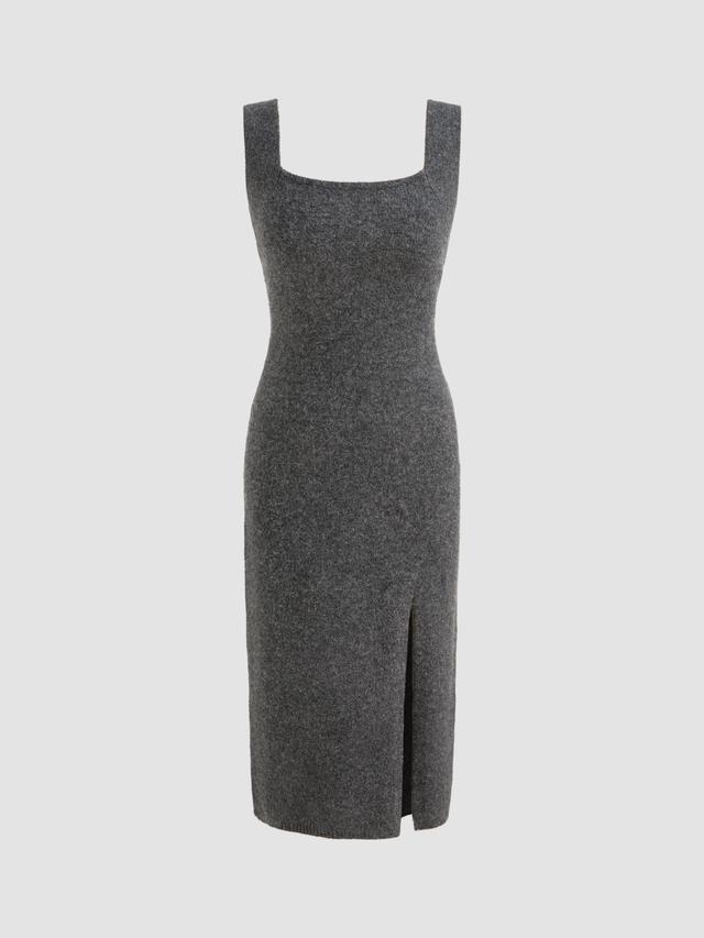 Wool-blend U-neckline Split Backless Knitted Midi Dress Product Image