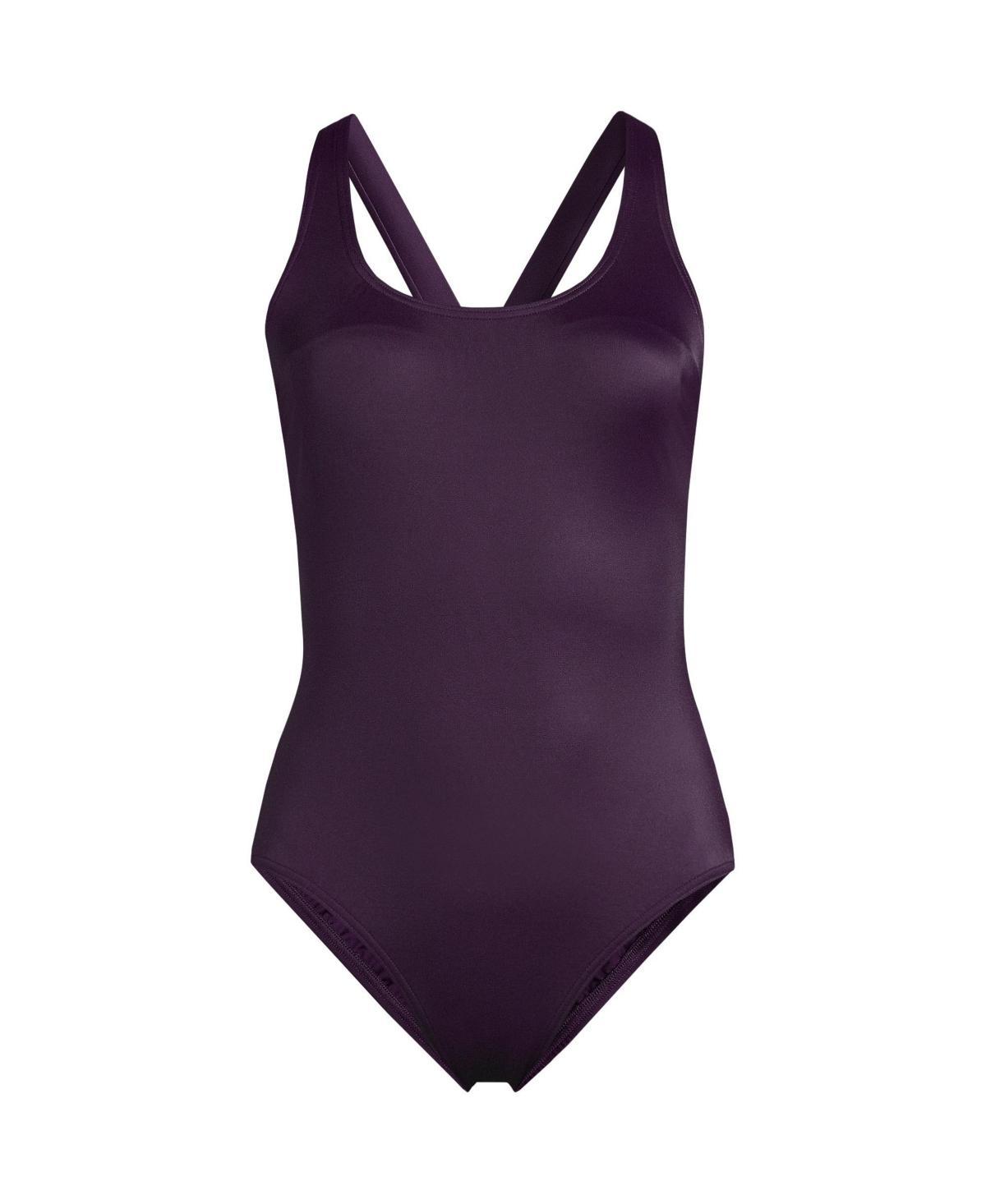 Lands End Womens Scoop Neck X-Back High Leg Tugless Sporty One Piece Swimsuit Product Image