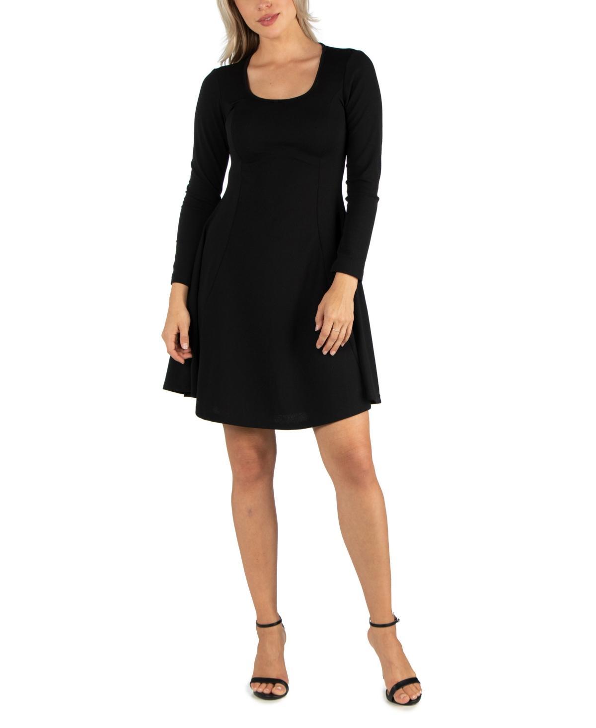 Women's Simple Long Sleeve Knee Length Flared Dress Product Image