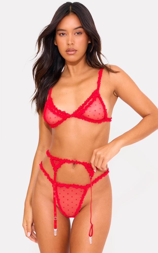 Red Polka Dot Mesh 3 Piece Lingerie Set Product Image