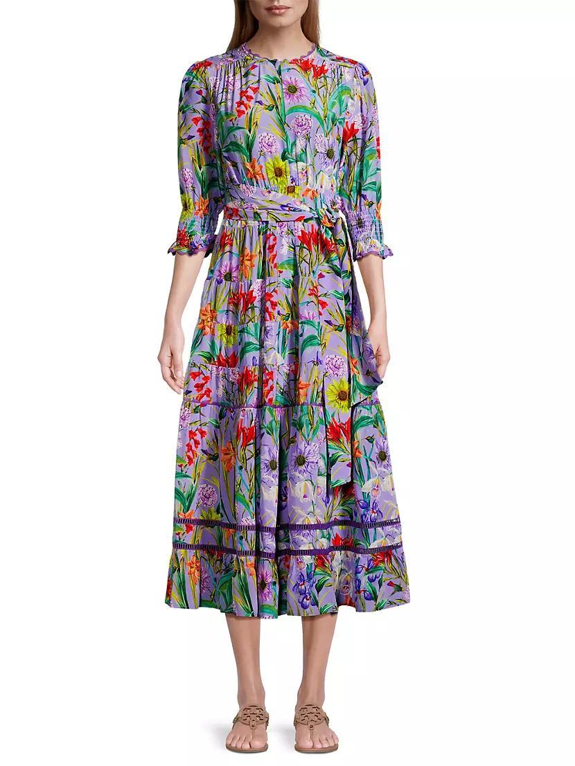 Daphne Floral Silk Midi Dress Product Image