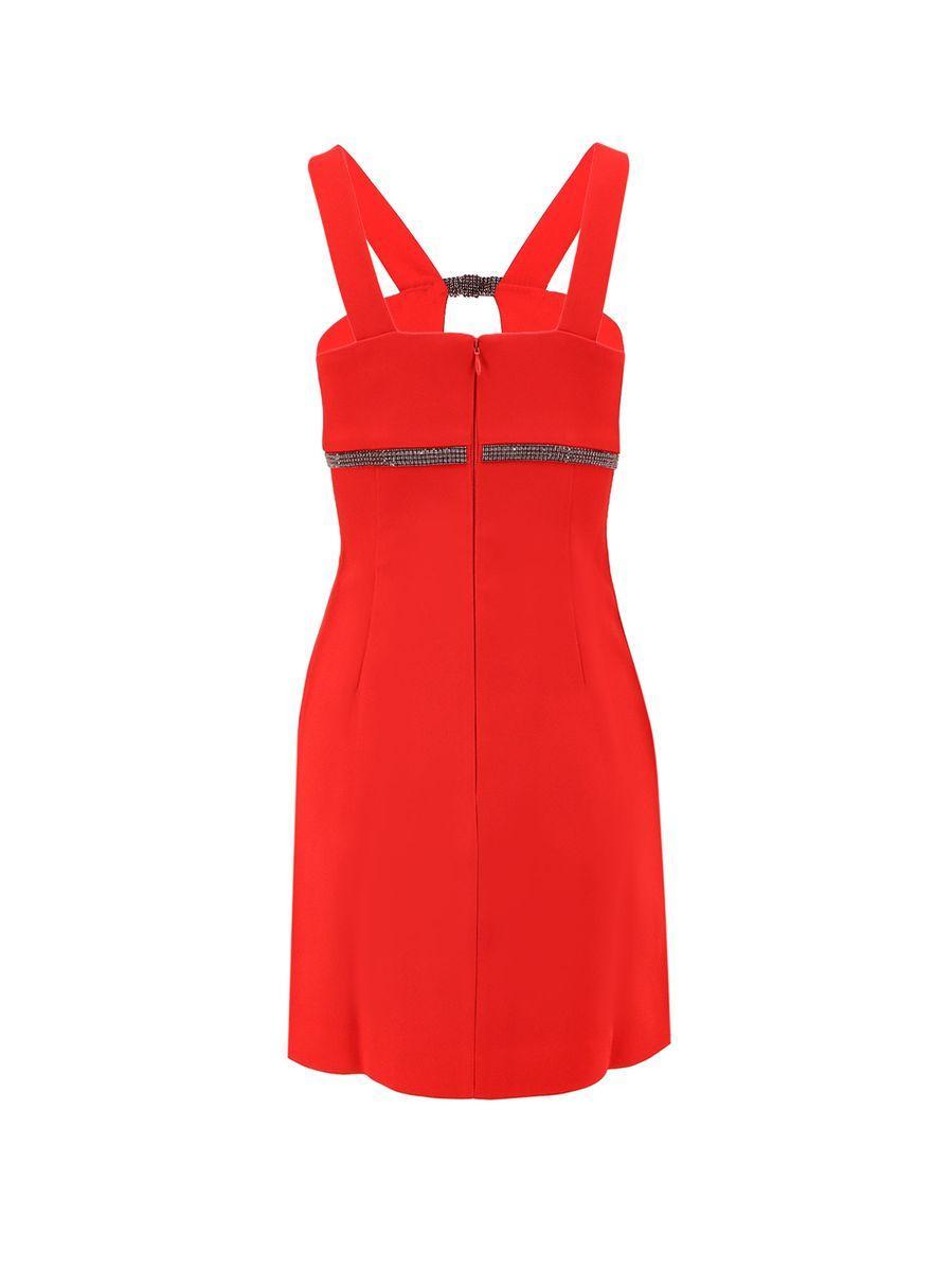 Crepe Mini Dress With Rhinestone In Red Product Image