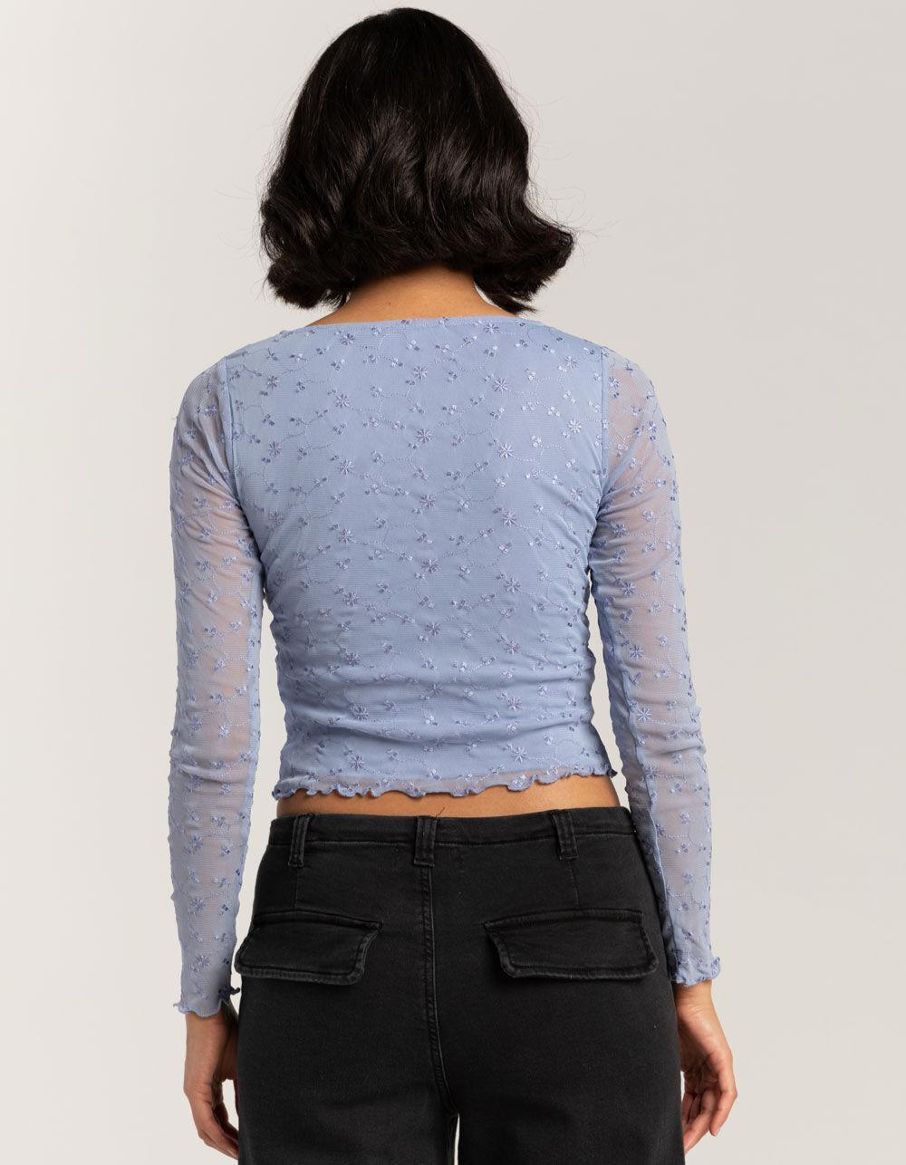 FULL TILT Embroidered Mesh Womens Long Sleeve Top Product Image