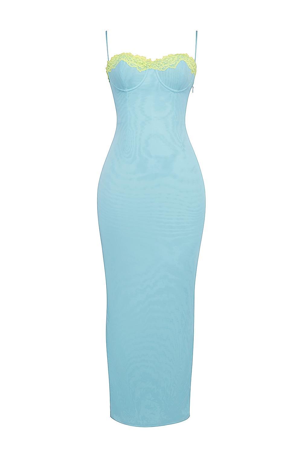 Aiza Ocean Blue Contrast Lace Maxi Dress Product Image