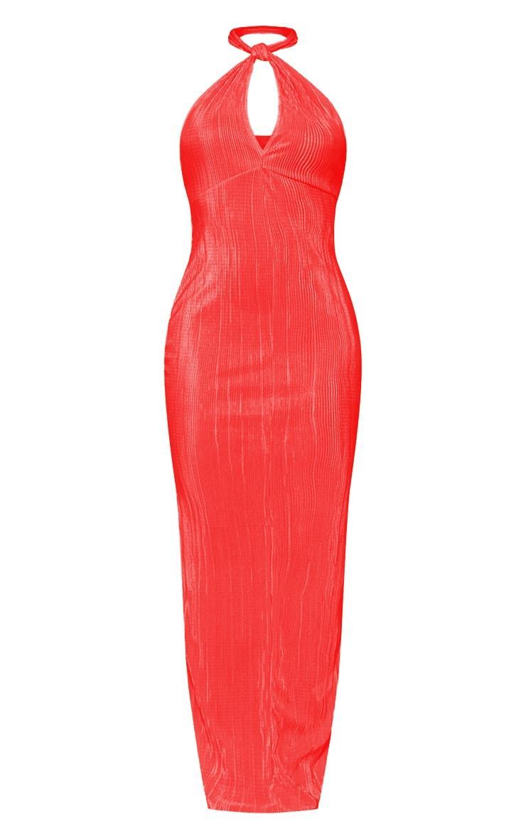  Red Plisse Knot Halterneck Maxi Dress Product Image