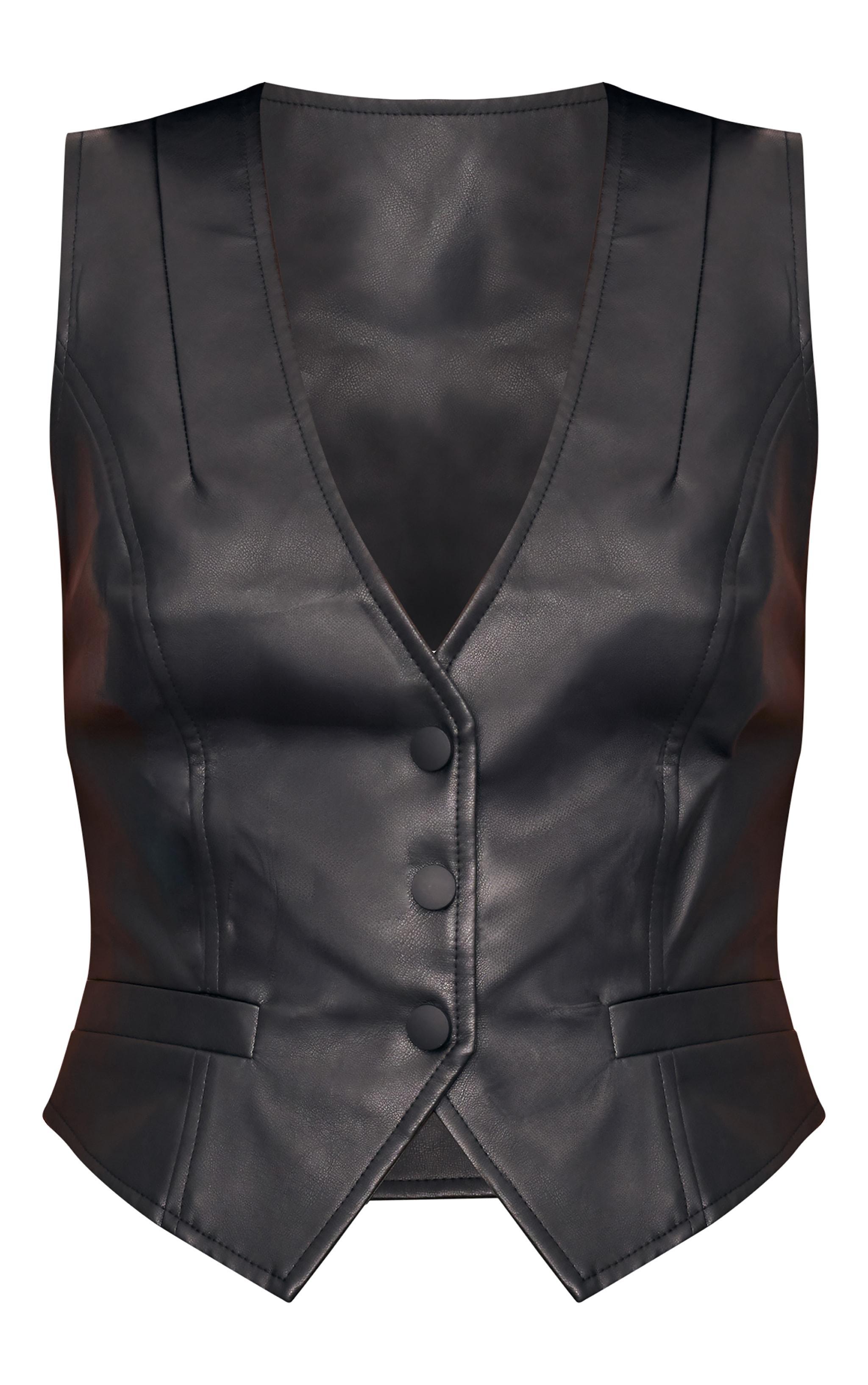 Black Faux Leather Fitted Vest Product Image