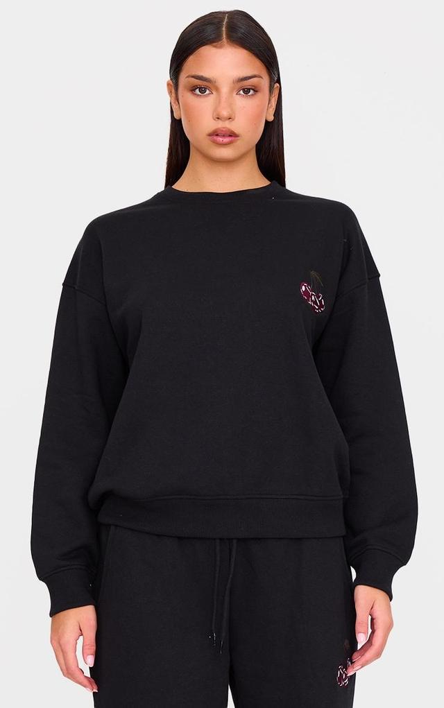 Black Embroidered Cherry Oversized Sweatshirt Product Image