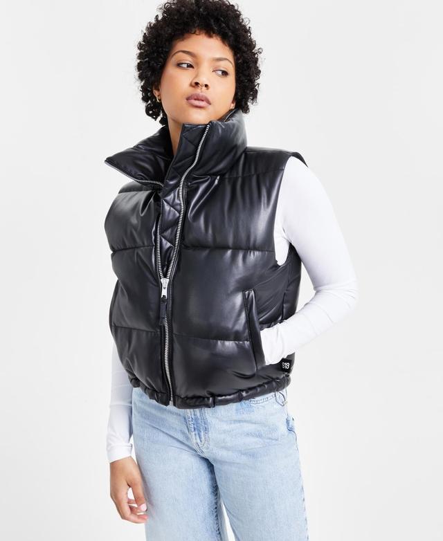 S13 Womens Faux-Leather Stand-Collar Puffer Vest Product Image