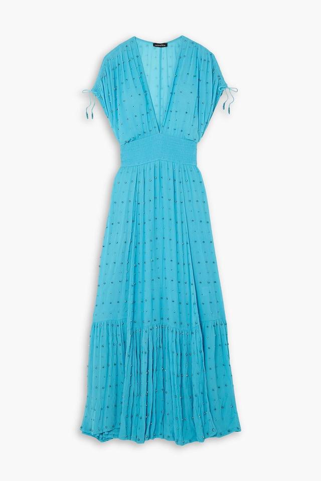 Tiered Crystal-embellished Silk-georgette Gown In Turquoise Product Image