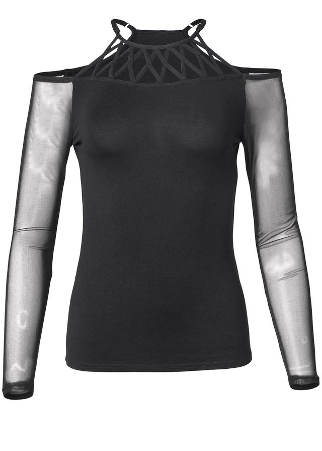 Strappy Neck Mesh Top - Black Product Image