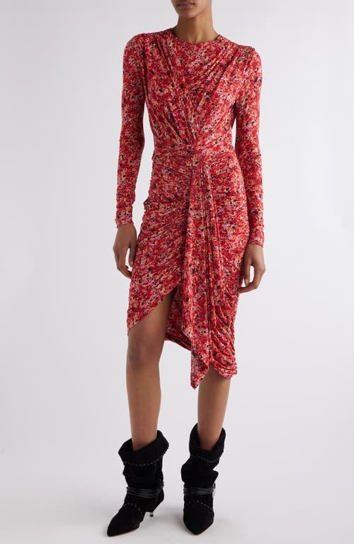 ISABEL MARANT Zorah Long Sleeve Draped Jersey Dress In Red Product Image