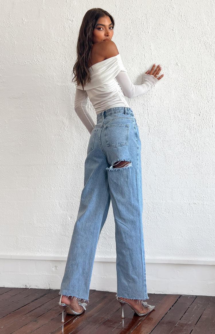 Ronnie Light Wash Denim Straight Leg Jeans Product Image