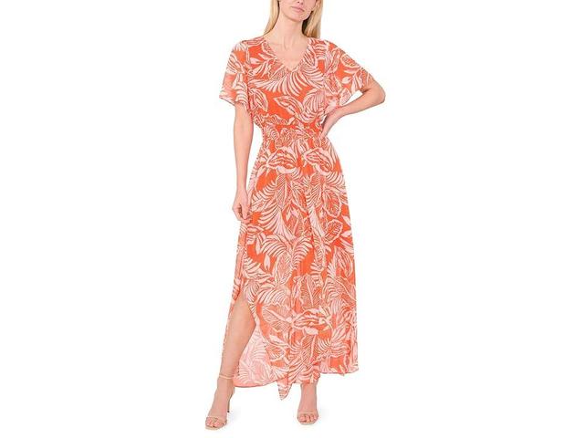 CeCe V-Neck Smocked Waist Dress (Tigerlily) Women's Dress Product Image