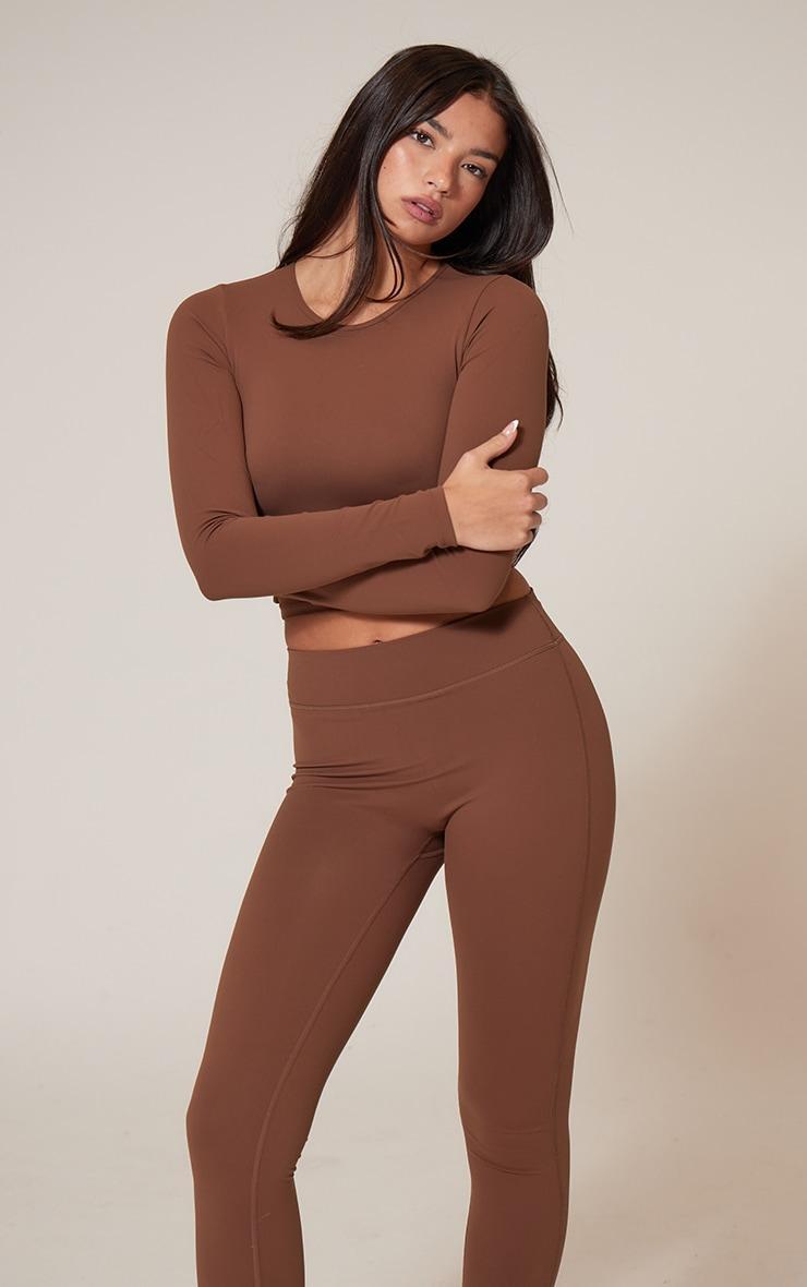 Deep Mocha Contour Sculpt Long Sleeve Crop Top Product Image