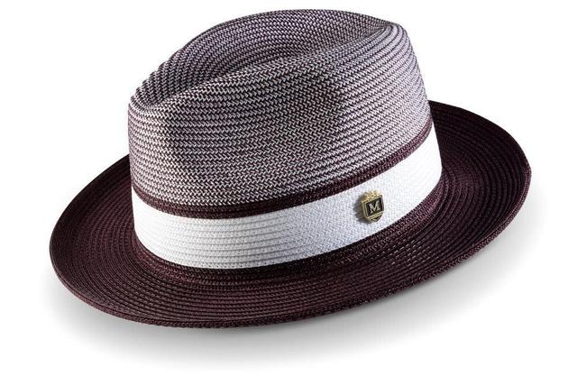 Wine Two Tone Braided Pinch Fedora With White Ribbon Product Image