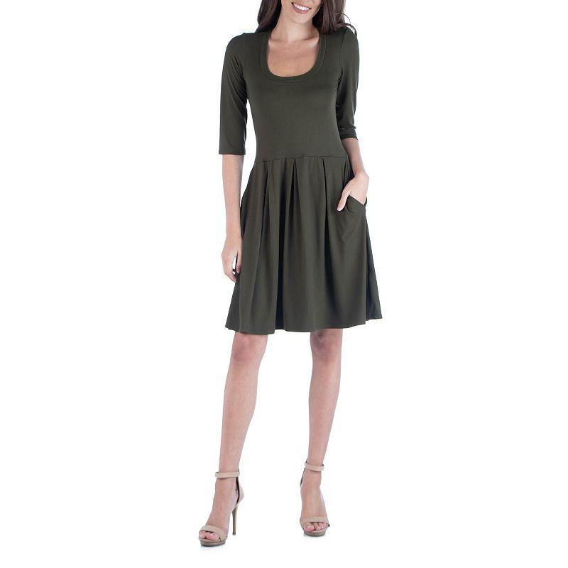 Womens 24Seven Comfort Apparel Three-Quarter Sleeve Fit And Flare Mini Dress Green Product Image