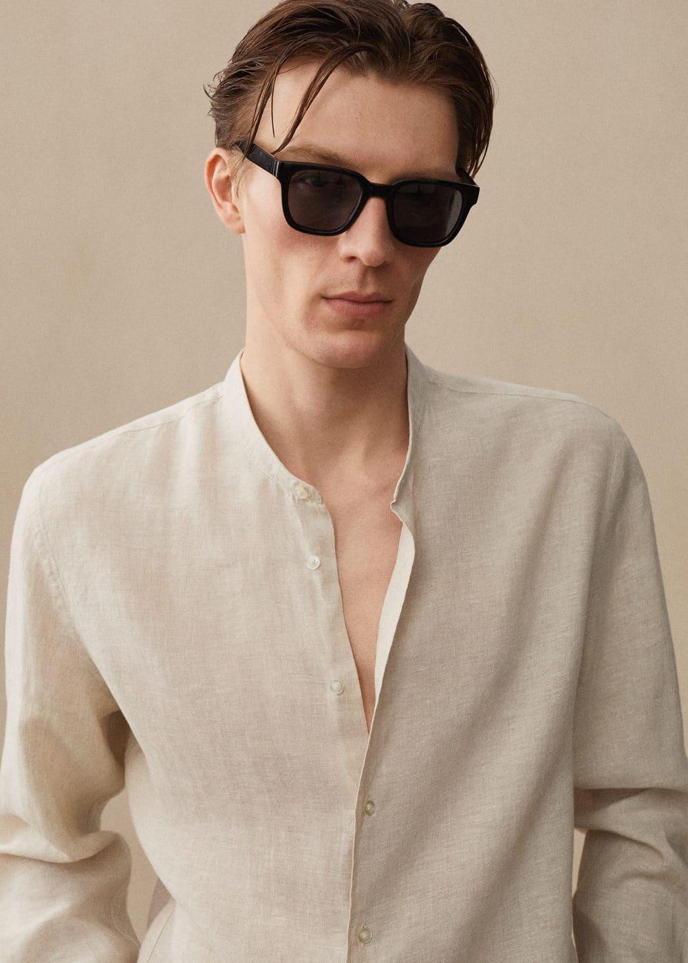 Mango Mens Linen Mao Collar Shirt Product Image