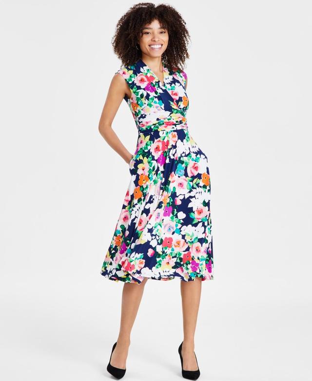 Petite Floral Surplice-Neck Dress Product Image