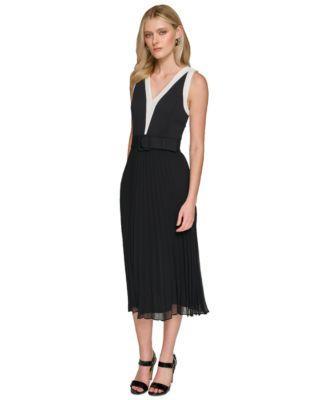 Women's Pleated-Skirt Sleeveless Midi Dress Product Image