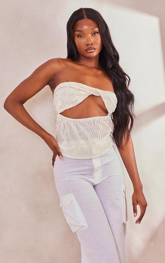 Tall Cream Satin Textured Bandeau Crop Top Product Image