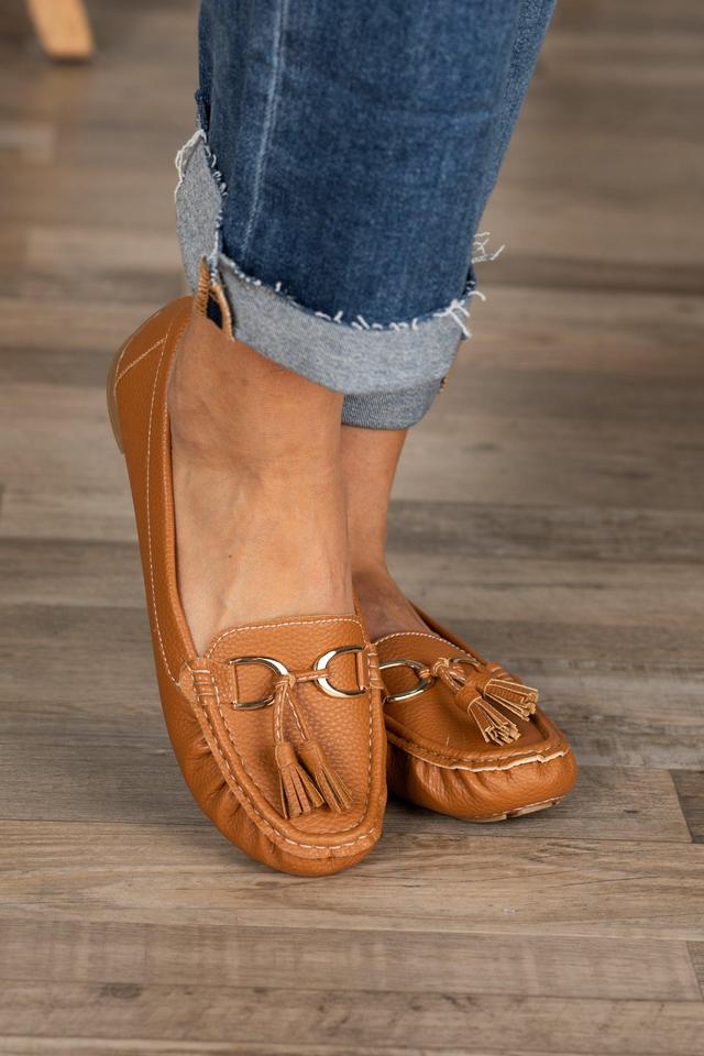 Tan Tassel Slip On Loafers Product Image