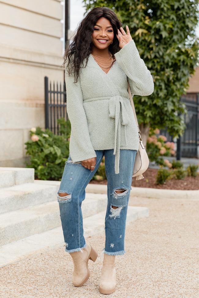 Find Your Purpose Sage Fuzzy Wrap Cardigan FINAL SALE Product Image