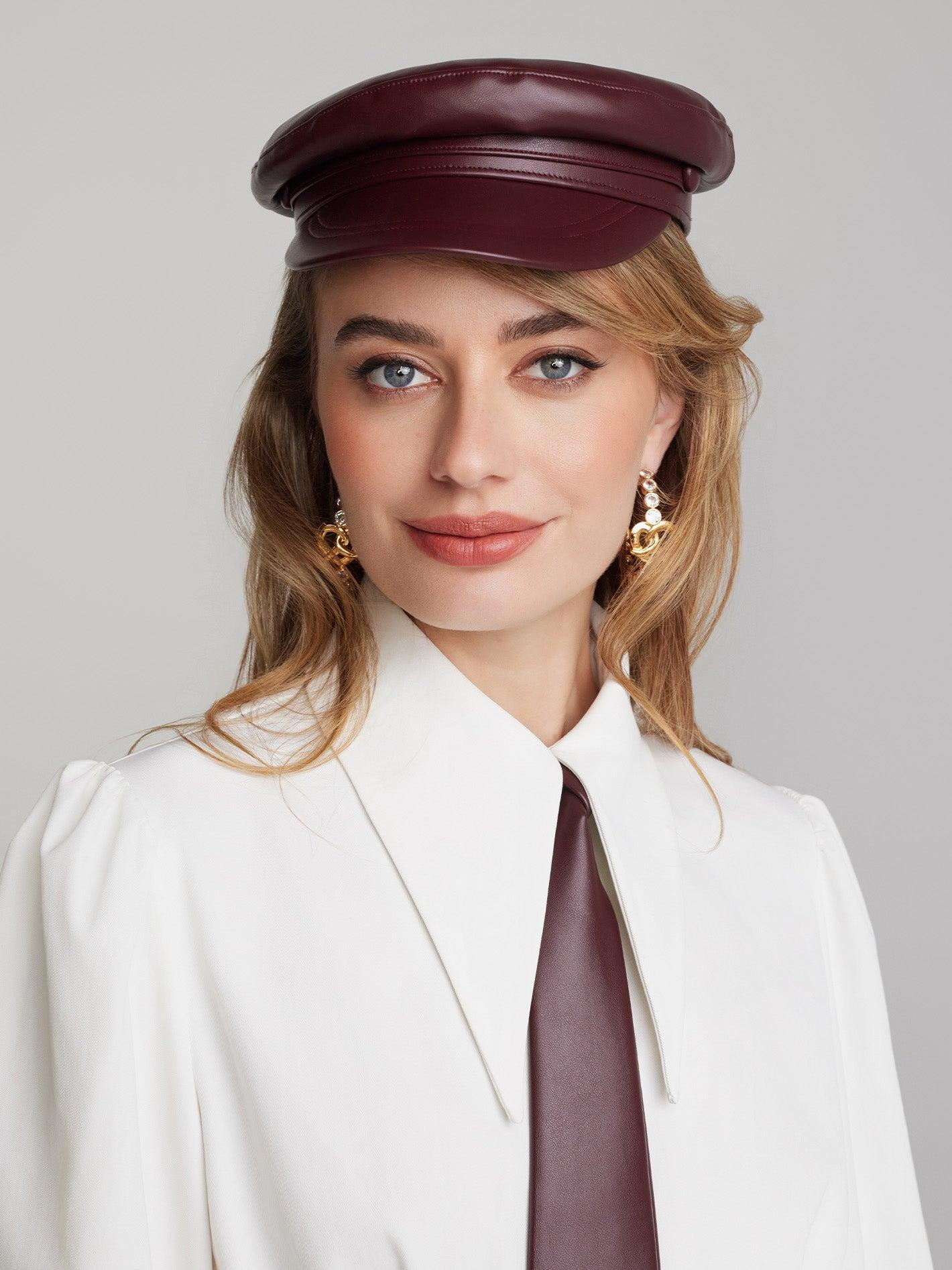 Mirabel Faux Leather Hat (Brown) Product Image