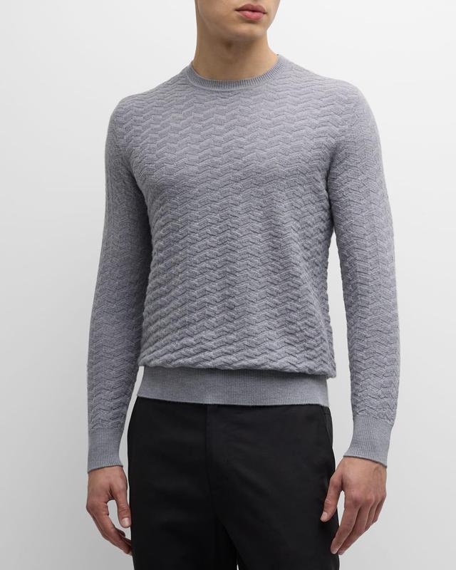 Emporio Armani Chevron Textured Wool Crewneck Sweater Product Image