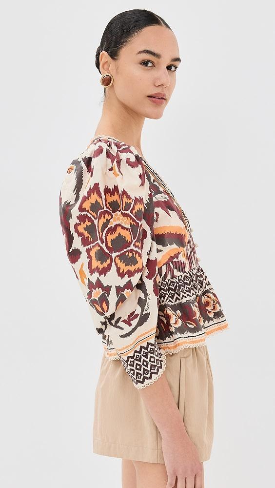 FARM Rio Toucans Scarf Cream Puffed Sleeve Blouse | Shopbop Product Image