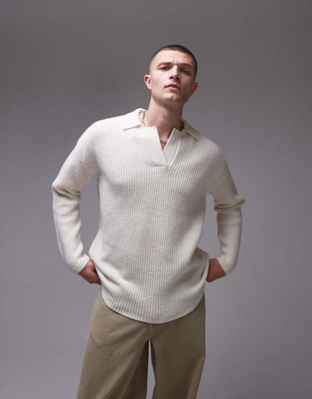 Topman relaxed fit lambswool crew neck sweater in ecru Product Image