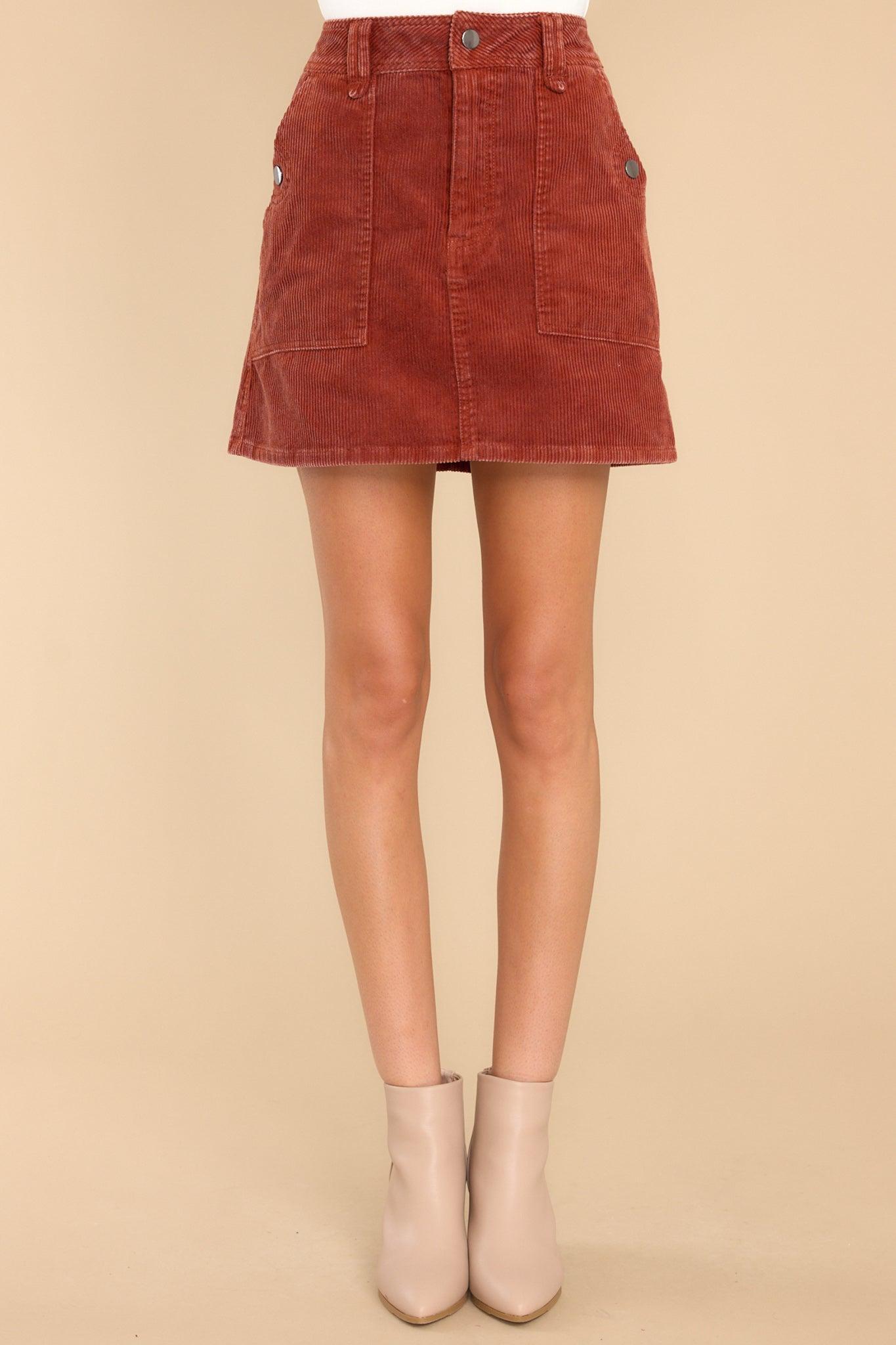 Bold Allure Rust Corduroy Skirt Product Image