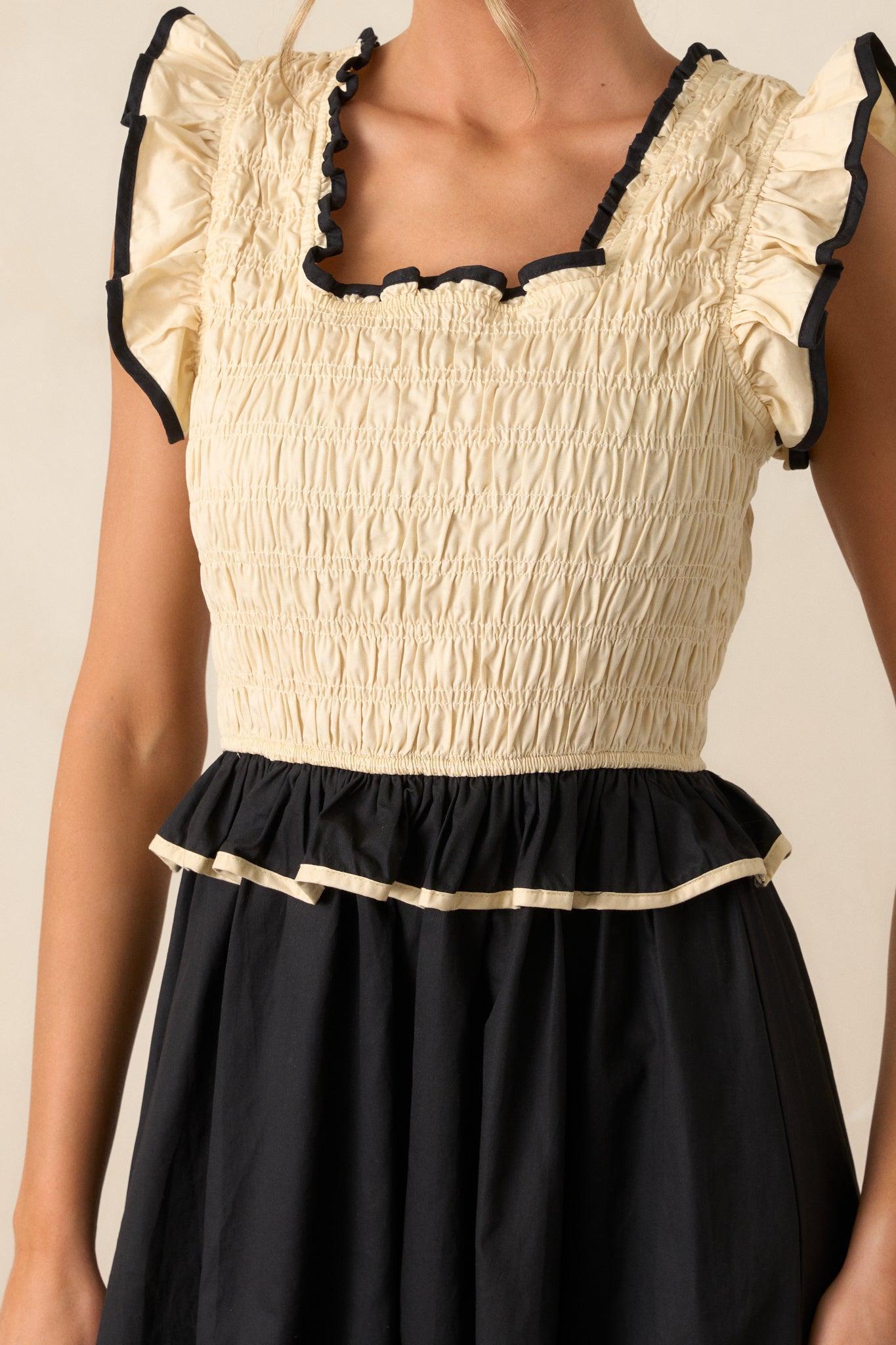 Endless Love Cotton Ivory & Black Smocked Midi Dress Product Image