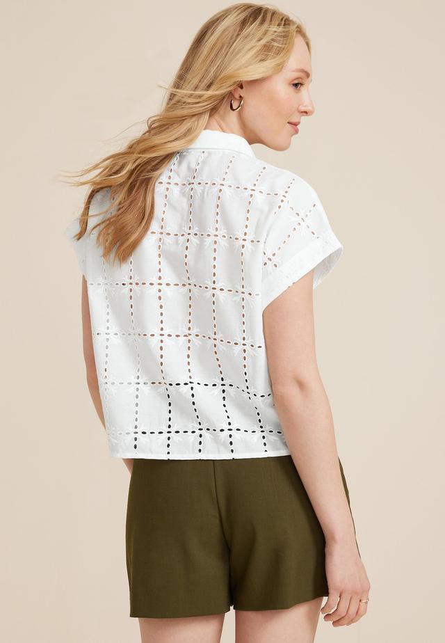 Vigoss® Eyelet Button Down Cropped Shirt Product Image