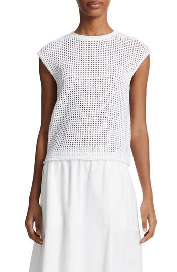 Open Stitch Cotton Sweater In Optic White Product Image